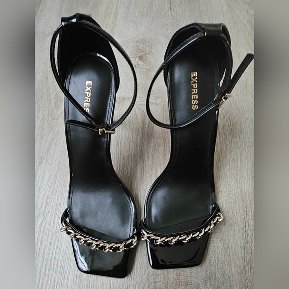 Express Black Patent Leather Chain Strap Heels – Size 10 - Picture 9 of 11